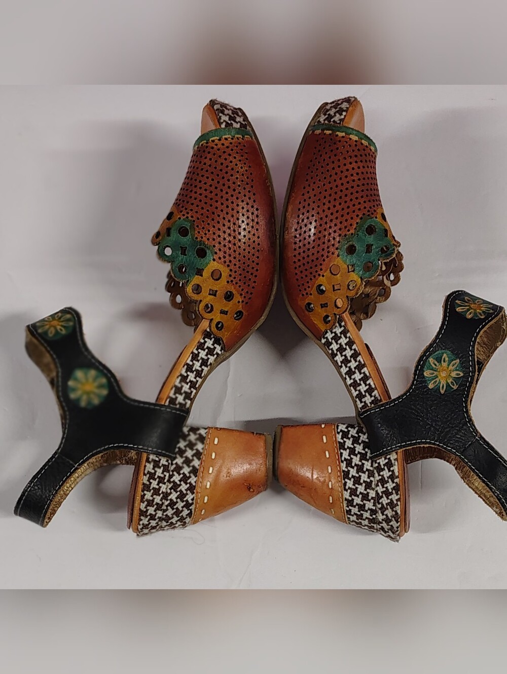 L'Artiste 'Jive' Boho-chic Heeled Rustic Sandal Camel Multi Women's Sz 9 GUC - Picture 6 of 12